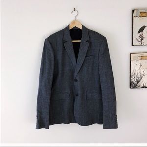 VINCE Blue & Gray Plaid Linen Jacket S